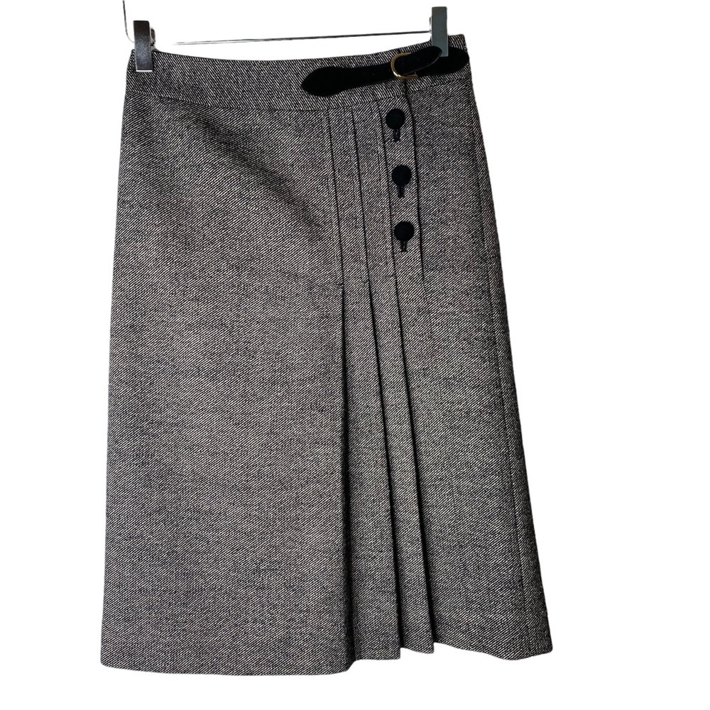 Milly of New York Original Classic Kilt Pleated Tweed Buckle Wool Silk Skirt 0